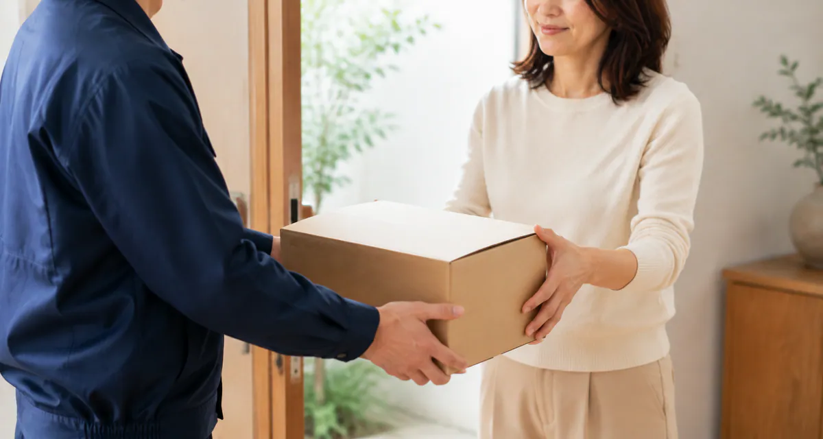 宅配クリーニングの集荷で箱を受け渡す様子
