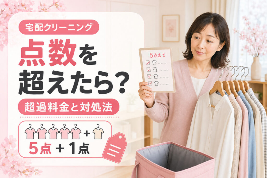 宅配クリーニングの点数超過と追加料金を確認する40代女性